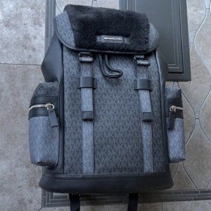 Michael Kors Cooper Signature Large Pocket Backpack Fur Trim